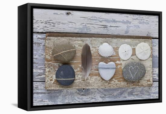 Still Life, Pebble Stones, Heart, Seashell, Feather-Andrea Haase-Framed Premier Image Canvas