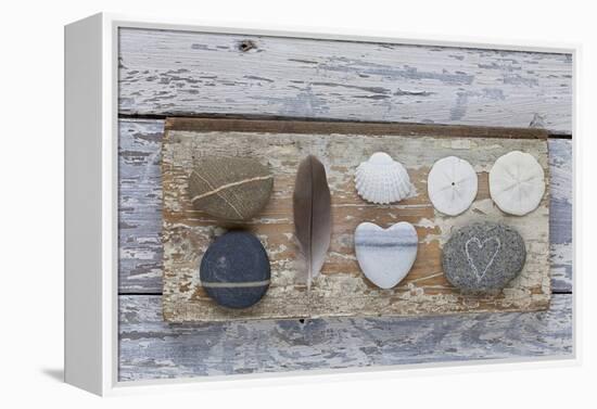 Still Life, Pebble Stones, Heart, Seashell, Feather-Andrea Haase-Framed Premier Image Canvas