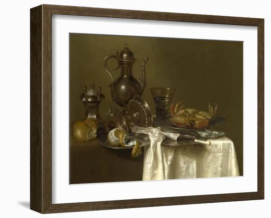 Still Life: Pewter, Silver Vessels and a Crab, Ca 1636-Willem Claesz Heda-Framed Giclee Print