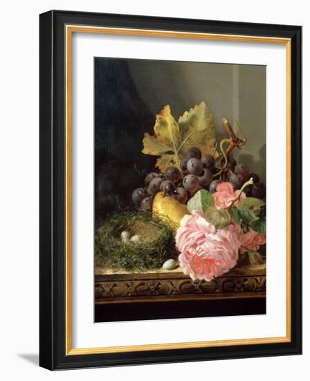 Still Life, Roses, Fruit and Bird's Nest-Edward Ladell-Framed Giclee Print