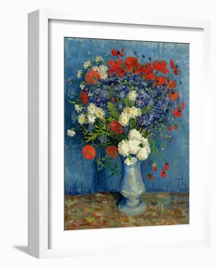 Still Life: Vase with Cornflowers and Poppies, 1887-Vincent van Gogh-Framed Premium Giclee Print