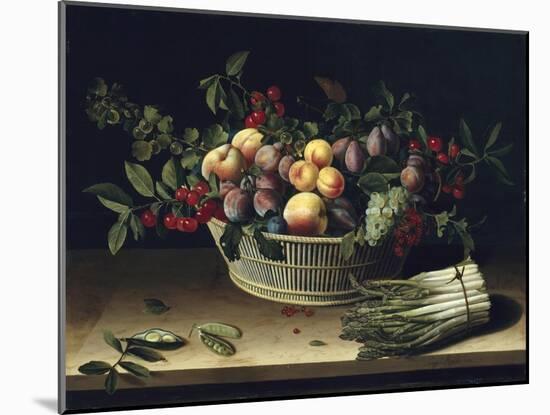 Still Life with a Basket of Fruit and a Bunch of Asparagus, 1630-Louise Moillon-Mounted Giclee Print