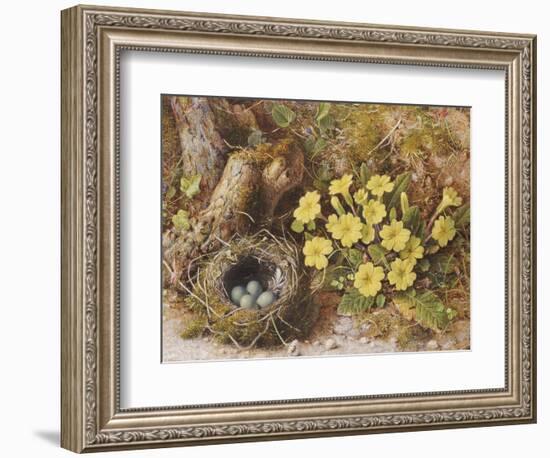 Still Life with a Bird's Nest and Primroses on a Mossy Bank-Wiliam B. Hough-Framed Giclee Print