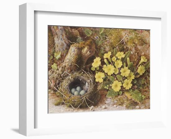 Still Life with a Bird's Nest and Primroses on a Mossy Bank-Wiliam B. Hough-Framed Giclee Print