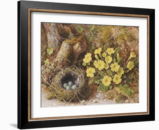 Still Life with a Bird's Nest and Primroses on a Mossy Bank-Wiliam B. Hough-Framed Giclee Print