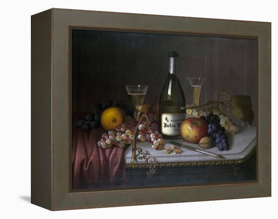 Still Life with a Bottle of Champagne and Two Glasses, with Various Fruit-null-Framed Premier Image Canvas