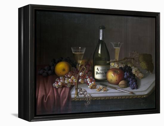 Still Life with a Bottle of Champagne and Two Glasses, with Various Fruit-null-Framed Premier Image Canvas