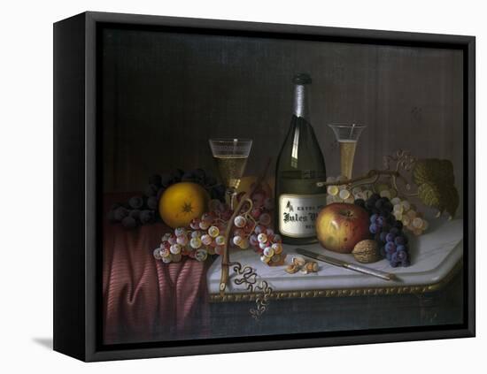 Still Life with a Bottle of Champagne and Two Glasses, with Various Fruit-null-Framed Premier Image Canvas