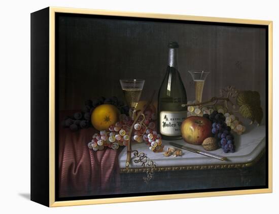 Still Life with a Bottle of Champagne and Two Glasses, with Various Fruit-null-Framed Premier Image Canvas