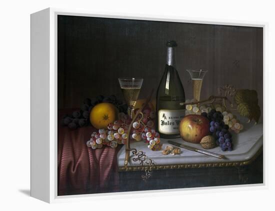 Still Life with a Bottle of Champagne and Two Glasses, with Various Fruit-null-Framed Premier Image Canvas