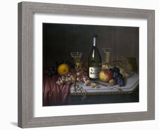 Still Life with a Bottle of Champagne and Two Glasses, with Various Fruit-null-Framed Giclee Print