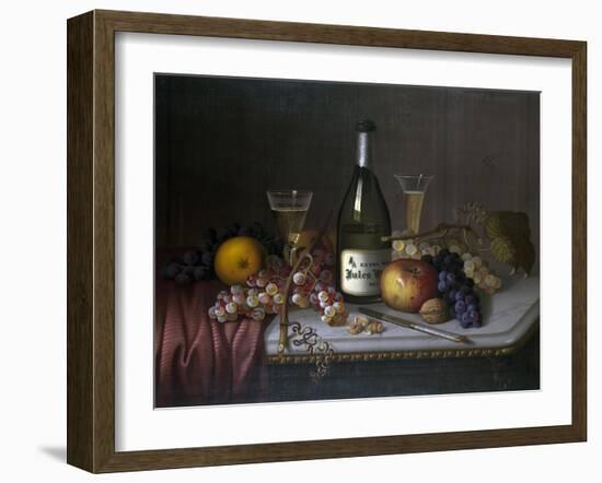 Still Life with a Bottle of Champagne and Two Glasses, with Various Fruit-null-Framed Giclee Print