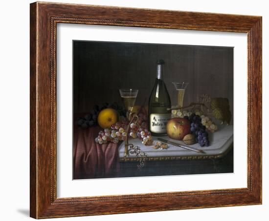 Still Life with a Bottle of Champagne and Two Glasses, with Various Fruit-null-Framed Giclee Print