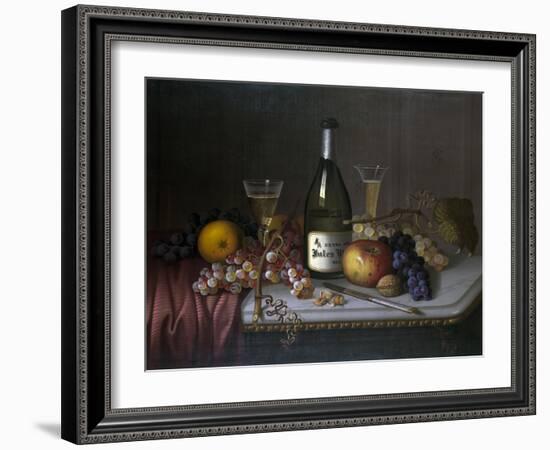 Still Life with a Bottle of Champagne and Two Glasses, with Various Fruit-null-Framed Giclee Print