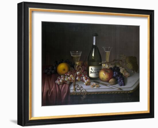 Still Life with a Bottle of Champagne and Two Glasses, with Various Fruit-null-Framed Giclee Print