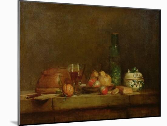 Still Life with a Bottle of Olives, 1760-Jean-Baptiste Simeon Chardin-Mounted Giclee Print