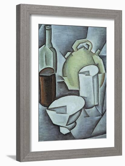 Still Life with a Bottle of Wine and an Earthenware Water Jug, 1911-Juan Gris-Framed Giclee Print