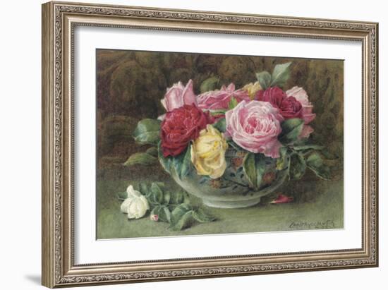 Still Life with a Bowl of Pink, Yellow and Red Roses, 1883-Constance Lawson-Framed Giclee Print