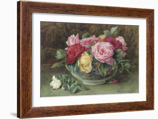 Still Life with a Bowl of Pink, Yellow and Red Roses, 1883-Constance Lawson-Framed Giclee Print