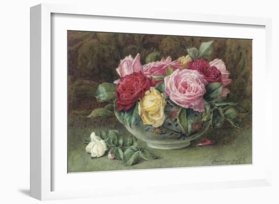 Still Life with a Bowl of Pink, Yellow and Red Roses, 1883-Constance Lawson-Framed Giclee Print