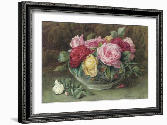 Still Life with a Bowl of Pink, Yellow and Red Roses, 1883-Constance Lawson-Framed Giclee Print