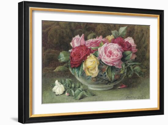 Still Life with a Bowl of Pink, Yellow and Red Roses, 1883-Constance Lawson-Framed Giclee Print