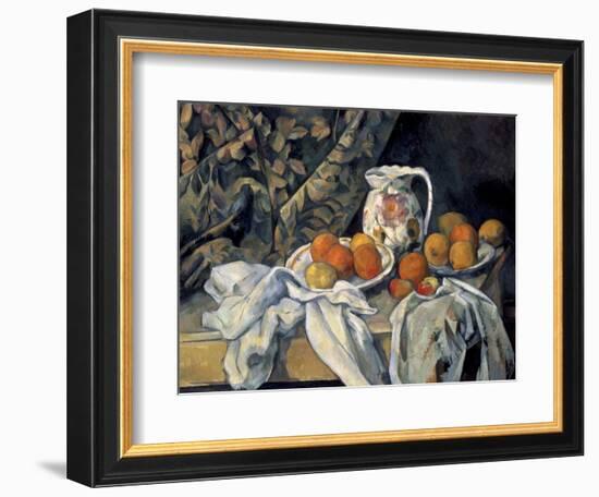 Still Life with a Curtain and Pitcher-Paul Cézanne-Framed Art Print