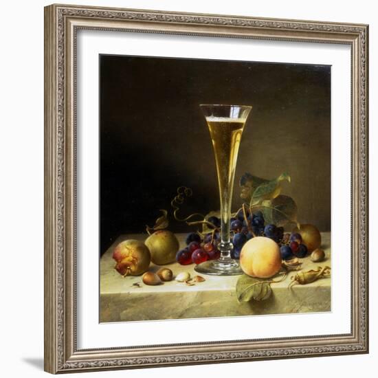 Still Life with a Glass of Champagne, 1855-Johann Wilhelm Preyer-Framed Giclee Print