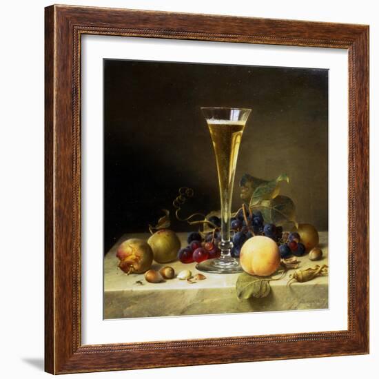 Still Life with a Glass of Champagne, 1855-Johann Wilhelm Preyer-Framed Giclee Print