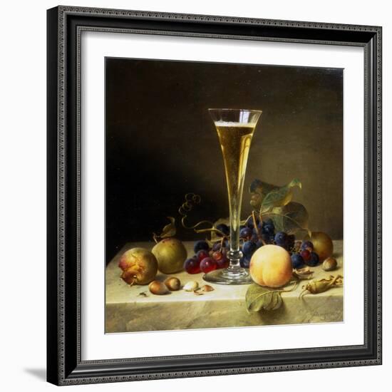 Still Life with a Glass of Champagne, 1855-Johann Wilhelm Preyer-Framed Giclee Print