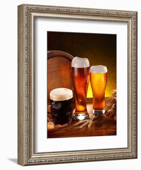 Still Life with a Keg of Beer and Draft Beer by the Glass.-Volff-Framed Photographic Print