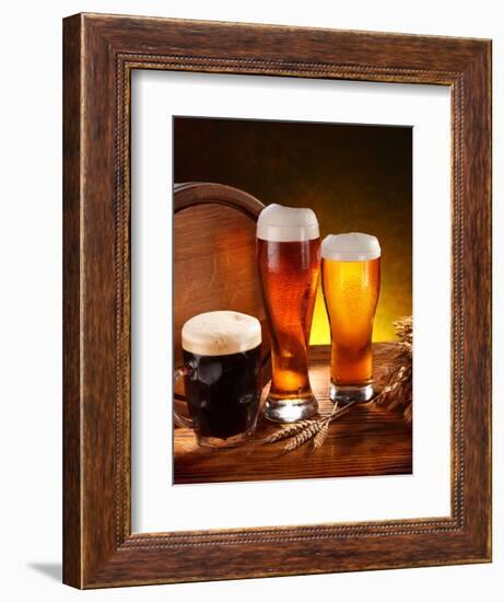 Still Life with a Keg of Beer and Draft Beer by the Glass.-Volff-Framed Photographic Print