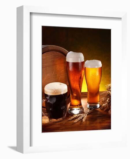 Still Life with a Keg of Beer and Draft Beer by the Glass.-Volff-Framed Photographic Print