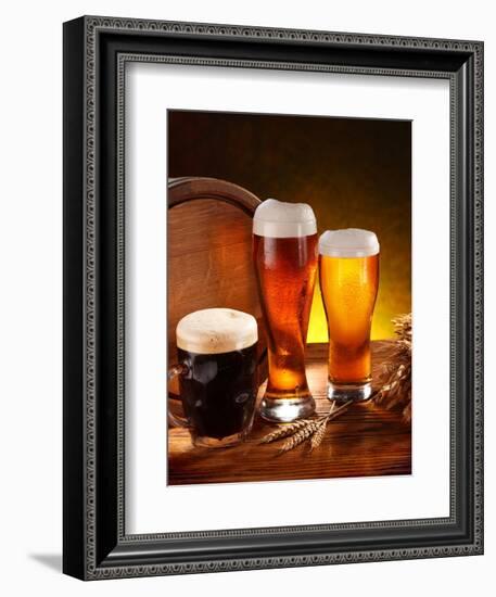 Still Life with a Keg of Beer and Draft Beer by the Glass.-Volff-Framed Photographic Print