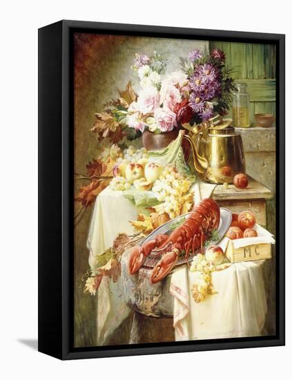 Still Life with a Lobster and Assorted Fruit and Flowers-Modeste Carlier-Framed Premier Image Canvas