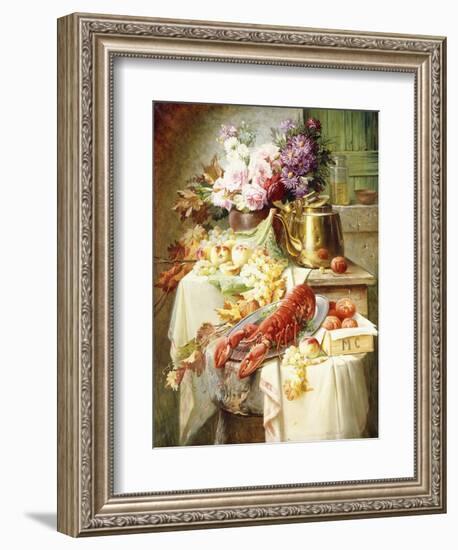 Still Life with a Lobster and Assorted Fruit and Flowers-Modeste Carlier-Framed Giclee Print