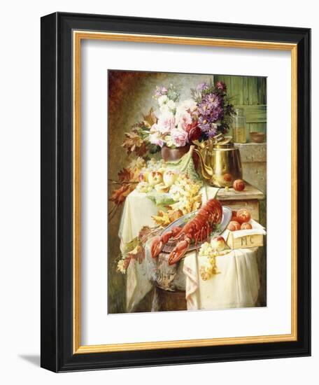 Still Life with a Lobster and Assorted Fruit and Flowers-Modeste Carlier-Framed Giclee Print