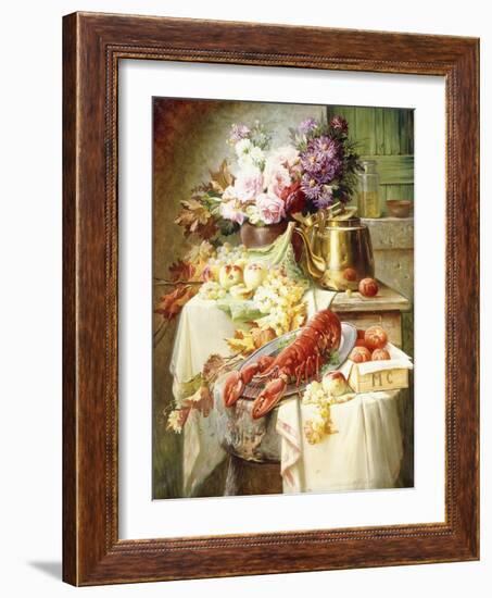 Still Life with a Lobster and Assorted Fruit and Flowers-Modeste Carlier-Framed Giclee Print