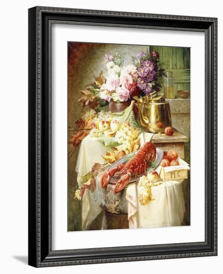 Still Life with a Lobster and Assorted Fruit and Flowers-Modeste Carlier-Framed Giclee Print