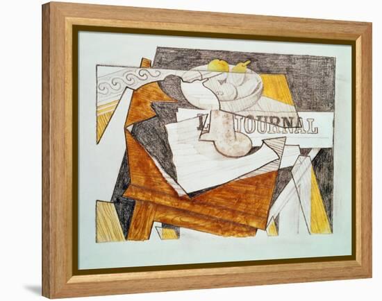 Still Life with a Newspaper and a Wooden Table, c.1918-Juan Gris-Framed Premier Image Canvas