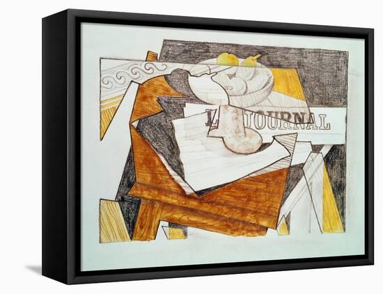 Still Life with a Newspaper and a Wooden Table, c.1918-Juan Gris-Framed Premier Image Canvas