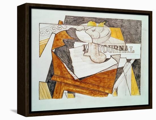 Still Life with a Newspaper and a Wooden Table, c.1918-Juan Gris-Framed Premier Image Canvas