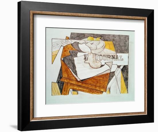 Still Life with a Newspaper and a Wooden Table, c.1918-Juan Gris-Framed Giclee Print