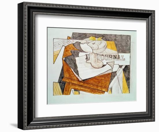 Still Life with a Newspaper and a Wooden Table, c.1918-Juan Gris-Framed Giclee Print