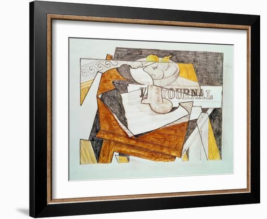 Still Life with a Newspaper and a Wooden Table, c.1918-Juan Gris-Framed Giclee Print