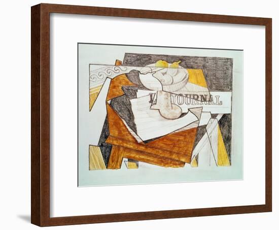 Still Life with a Newspaper and a Wooden Table, c.1918-Juan Gris-Framed Giclee Print