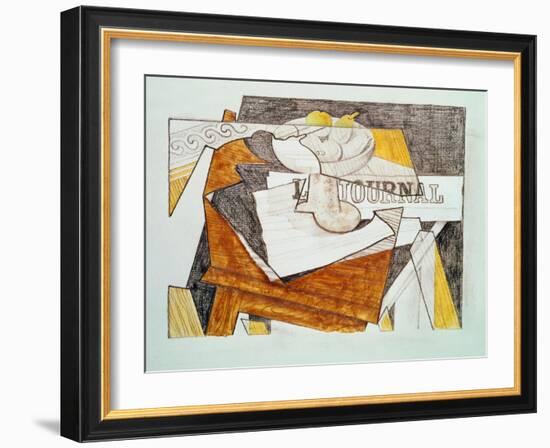 Still Life with a Newspaper and a Wooden Table, c.1918-Juan Gris-Framed Giclee Print