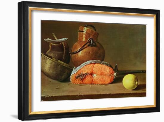 Still Life with a Piece of Salmon, a Lemon and Kitchen Utensils-Luis Egidio Melendez-Framed Giclee Print