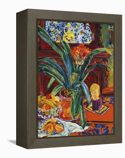 Still Life with a Pot Plant, Fruit and a Small Sculpture, circa 1920-Philipp Bauknecht-Framed Premier Image Canvas