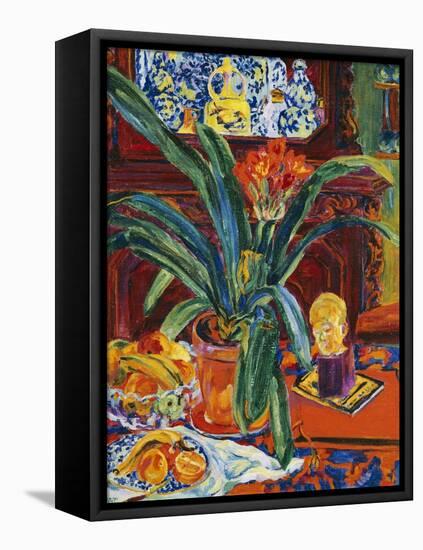 Still Life with a Pot Plant, Fruit and a Small Sculpture, circa 1920-Philipp Bauknecht-Framed Premier Image Canvas